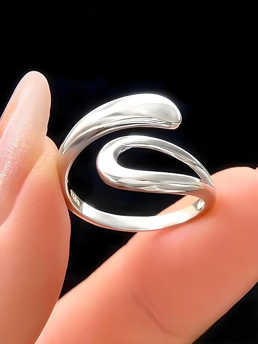 Chunky Rings For Women, Gold Silver Thumb Ring Asymmetrical Wavy Curve Ring Adjustable Non Tarnish Dainty Stainless Steel New Year Anniversary Birthday Jewelry Gift