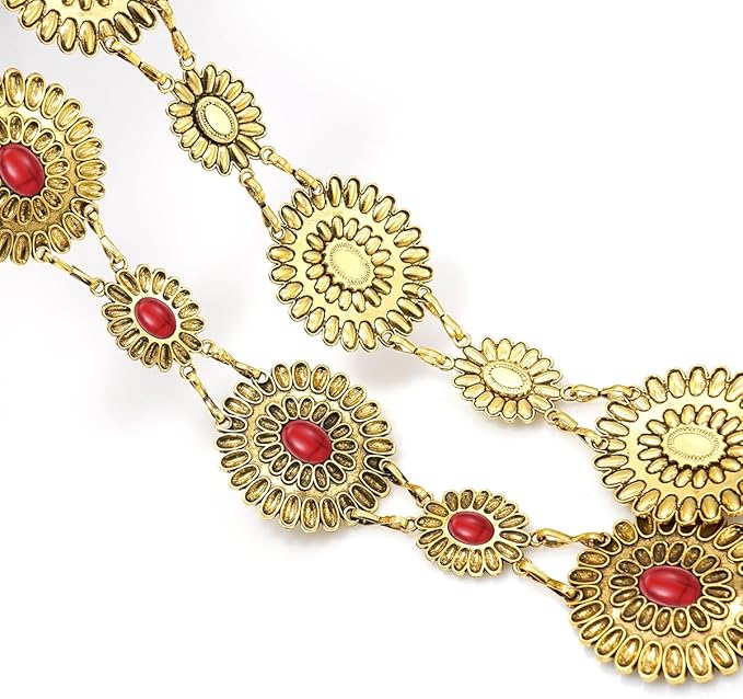 Women's Concho Chain Belt Western Cowgirl Metal Waist Chain Belt for Dress