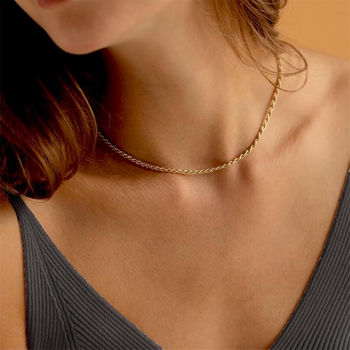 Fashion Necklace, White Gold and 18K Gold Plated Necklaces, Snake Chain, Rope Chain.Best Gift for Woman(16-18in)