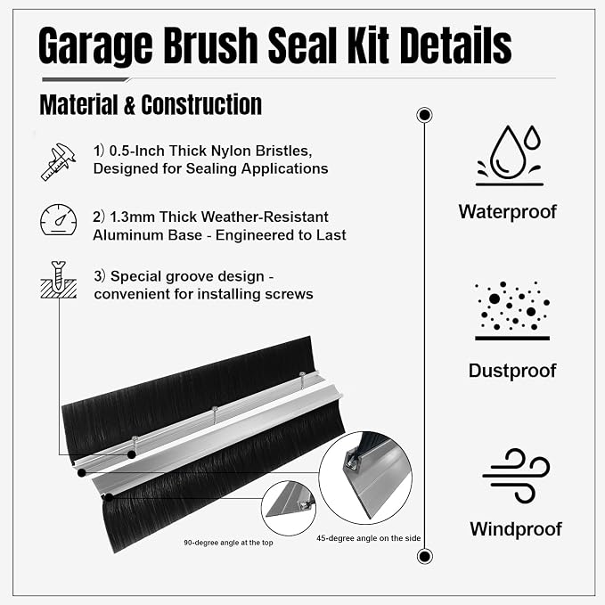 3" Garage Door Brush Seal for Top, Roll Up Doors 8 x 8ft, Nylon Brush - Image 3