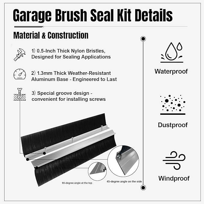 3" Garage Door Brush Seal for Side, Roll Up Doors 10 x 10ft, Nylon Brush - Image 3