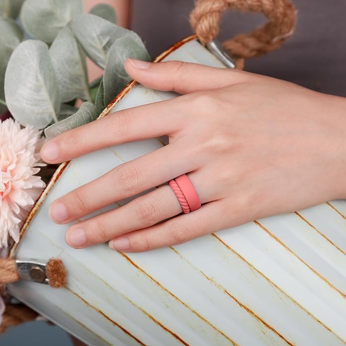 Egnaro Women's Bridal Rings Sets, Inner Arc Ergonomic Breathable Design Silicone Rubber Wedding Bands