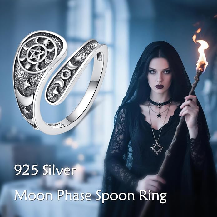 URONE Hummingbird/Bee/Scorpion/Moon Phase Spoon Ring Sterling Silver Thumb Ring Vintage Jewelry Gifts for Women