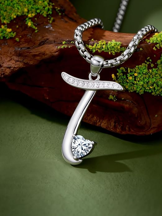 Valentines Day Gifts for Women Alphabet A to Z Initial Birthstone Pendant Necklaces for Women - 18k White Gold Plated Personalized Name Jewelry Valentine Mothers Day Birthday Gifts for Women Her Girlfriend