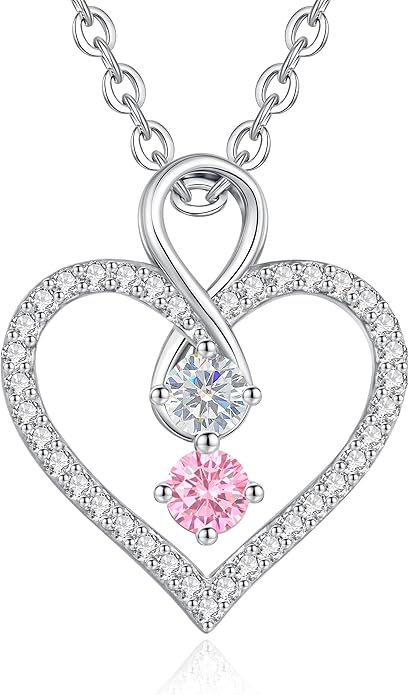 LOUISA SECRET Infinity Double Birthstone Necklace, 925 Sterling Silver Tiny Pendant Heart Necklace for Women Wife Her, Best Jewelry Gift Heart Jewelry Meaningful Gift for Valentine's Day, Christmas, Birthday Anniversary