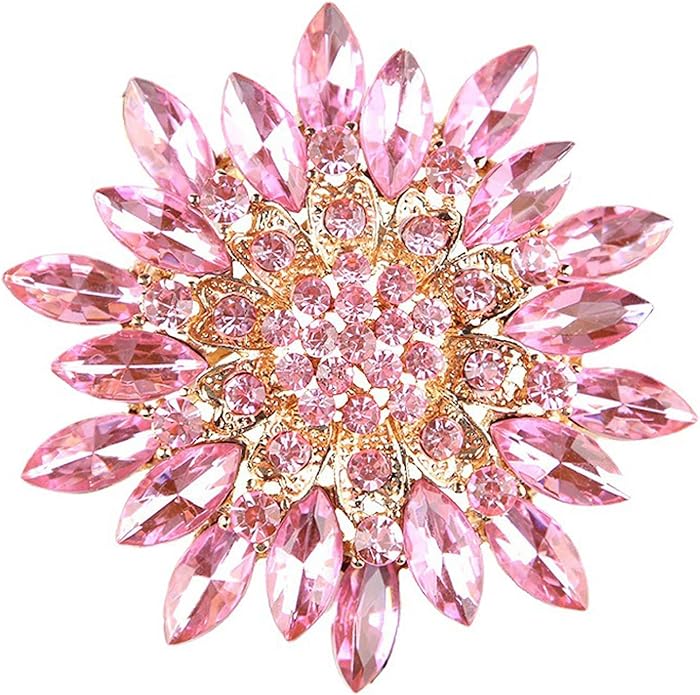 Rhinestone Large Flower Brooches Pins for Women Fashion Sparkly Crystal Sunflower Statement Brooch Unique Wedding Party Suit Dress Jewelry Accessories