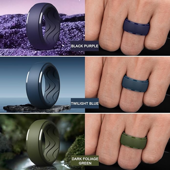 Egnaro Men's Silicone Rings 10mm Wide 2.5mm Thick, Rubber Wedding Bands with Inner Arc Ergonomic Breathable Design, 1/4/5/7 Variety Multipack