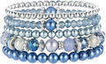 Noessla Beaded Pearl Stretch Bracelet Silver Stackable Crystal Beads Bracelets Trendy Costume Jewelry Mothers Day Gifts for Women
