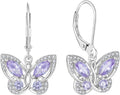 Starchenie Butterfly Earrings for Women 925 Sterling Silver Leverback Earrings Birthstone Butterfly Jewelry Gifts