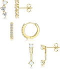 FIASASO 3 Pairs 925 Sterling Silver Hypoallergenic Earrings for Women Trendy - 14K Gold Plated Stud Hoop Cartilage Earrings Set Small Earring Stacks for Sensitive Ears Non Tarnish Dainty Silver Earring