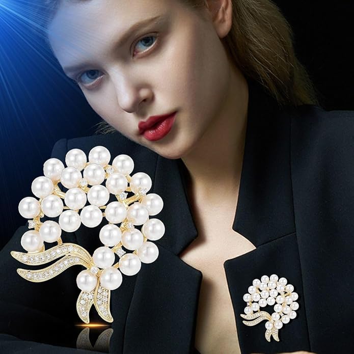 Flower Floral Brooch Pin Pearl Rhinestone Crystal Brooches Pins Scarf Brooch Clip Christmas Lapel Pin Dress Accessories for Women