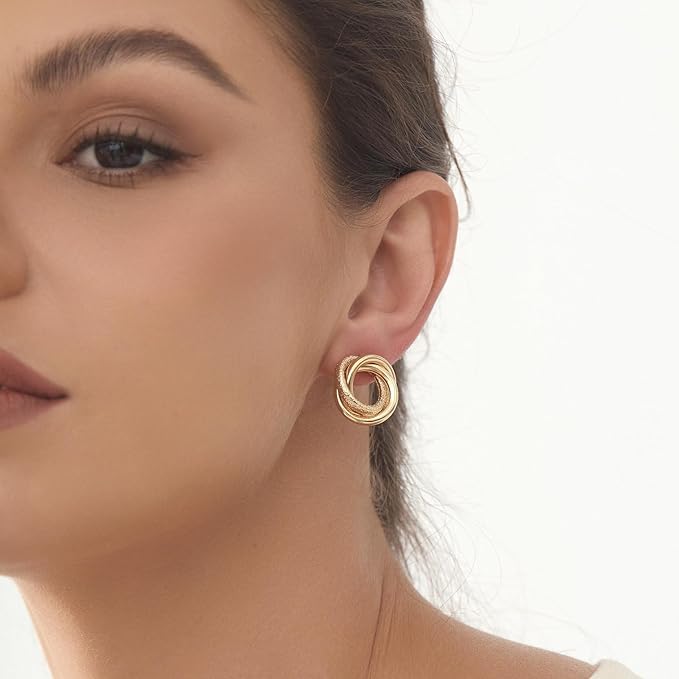Knot Link Earrings for Women Circle Studs Chunky Geometric Drop Dangle Earrings for Women
