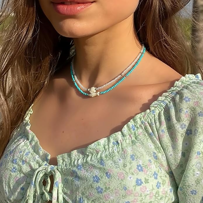 Women's Shell Starfish Boho Layered Beaded Necklace Choker for Summer Beach Vacation Gifts for Birthday/Anniversary/Christmas