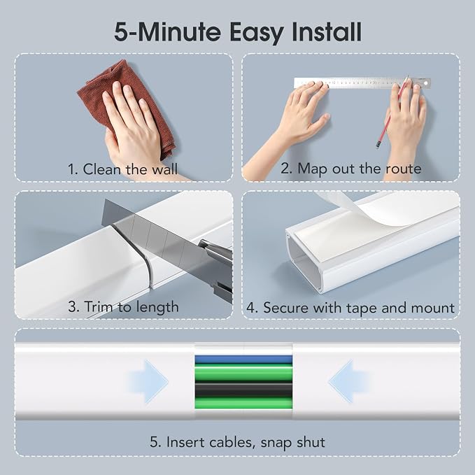 Delamu Cord Covers for 4-7 Wires on Wall, 62.8in Cord Hider Cable Hider - Image 8