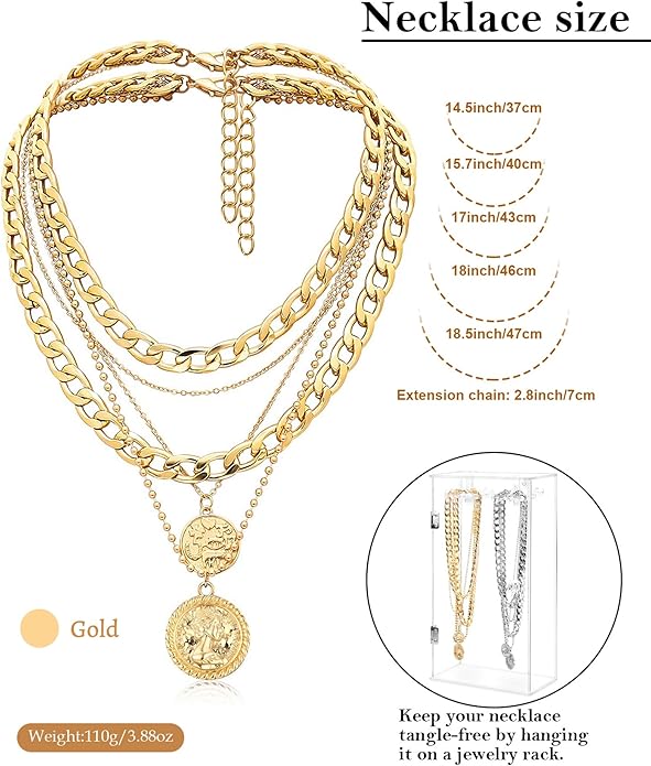 MJartoria Layered Necklaces for Women Trendy Retro Coin Pendant Necklace Dainty Chunky Chain Necklaces for Jewelry Birthday Gifts