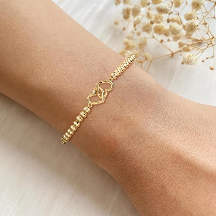 Valentines Day Gifts for Women Her - Beaded Stretch Handmade Ball Bracelets Cute Charm Bracelet Dainty Stackable Cross Heart Bow Wave CZ Jewelry Gifts Trendy Stuff