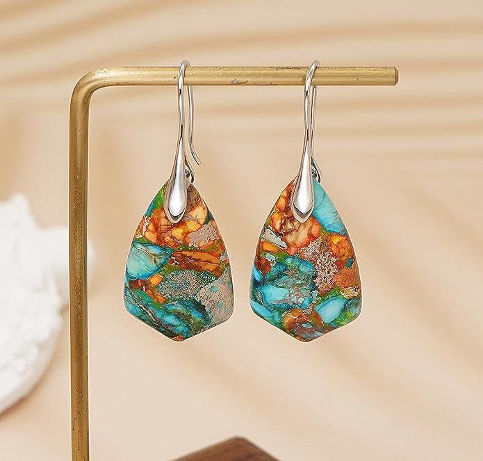 Natural Stone Earrings Multishape Dangle Drop Earrings Boho Stone Earring for Women