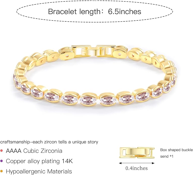 14K Gold Plated Tennis Bracelet for Women – Classic CZ Link Design, Fits 6.0"–7.2" Wrists – Stylish Sparkling Jewelry Gift, Timeless Tennis Bracelets for Women