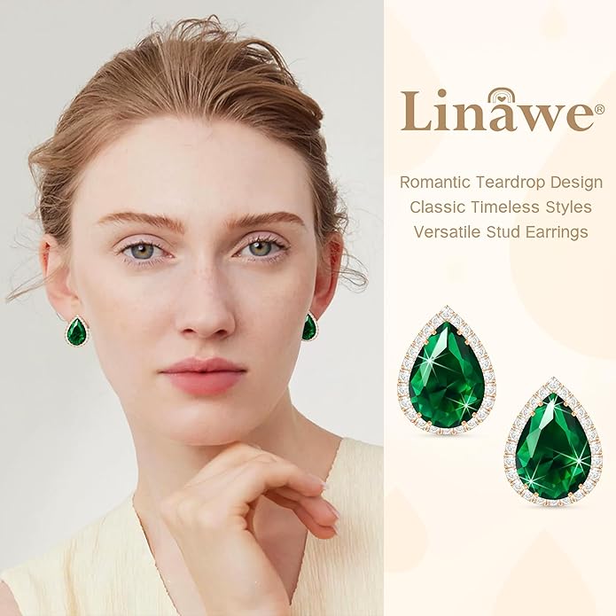 Linawe Women Stud Earrings, Teardrop Diamond Moissanite Cubic Zirconia Earrings Studs Rhinestone Jewelry Gold/Silver/Rose Gold