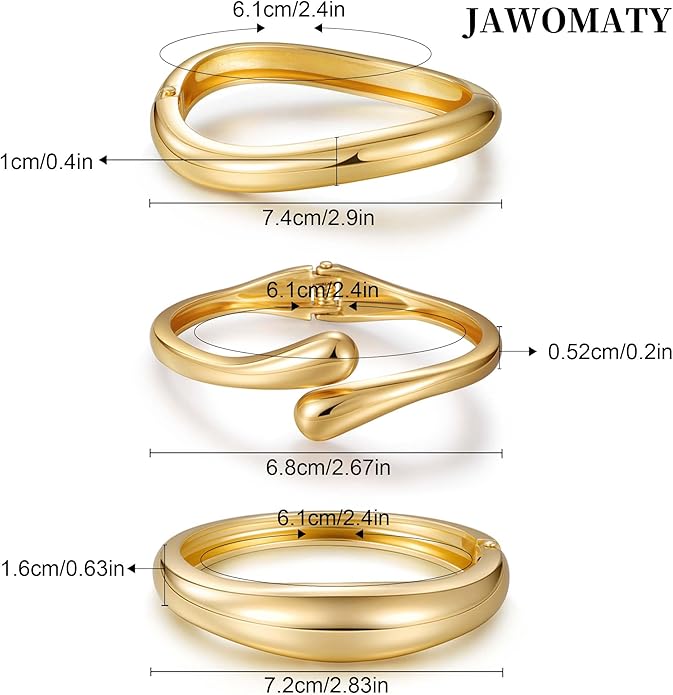 Chunky Gold Bangle Bracelets for Women, Premium Zamak 3 Alloy with 14K PVD Vacuum-Ion Plating & Electrophoretic Finish, Ideal for Parties, Weddings, Christmas & Valentine’s Day Gifts