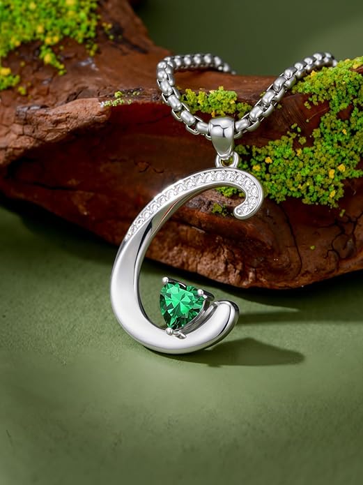 Valentines Day Gifts for Women Alphabet A to Z Initial Birthstone Pendant Necklaces for Women - 18k White Gold Plated Personalized Name Jewelry Valentine Mothers Day Birthday Gifts for Women Her Girlfriend