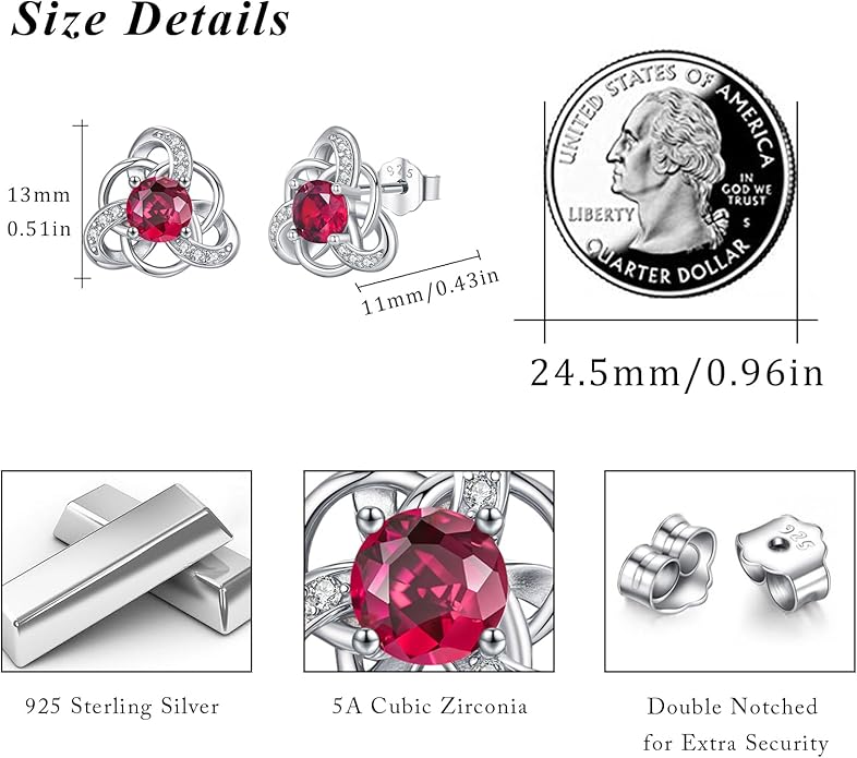MEDWISE 925 Sterling Silver Birthstone Stud Earrings for Women Birthday Jewelry Gifts for Daughter Mother Women Valentines Day Gifts for Her