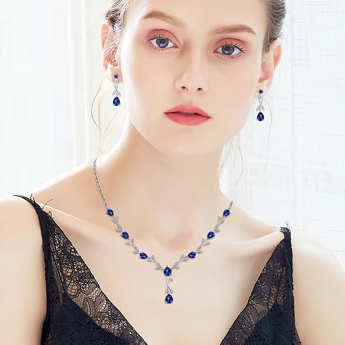 Hadskiss Jewelry Set for Women, Necklace Dangle Earrings Bracelet Set with White AAA Cubic Zirconia, Allergy Free Wedding Party Jewelry for Bridal Bridesmaid