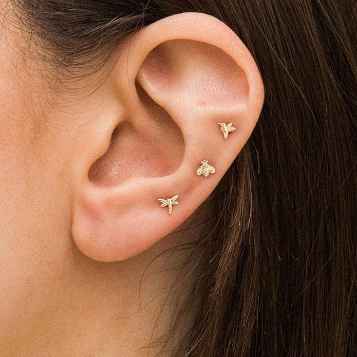 VRIUA 20G Tiny Flat Back Earrings for Women - 14K Gold/Silver Plated Small Flat Back Stud Earrings Hypoallergenic Cartilage Helix Piercing Jewelry
