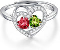 Iefil Adjustable Ring for Women - 925 Sterling Silver Double Birthstone Rings, Anniversary Birthday Gifts for Women Wife Her