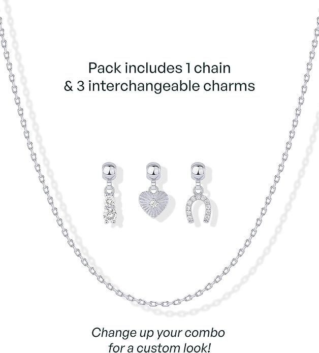 PAVOI 14K Gold Plated Dainty Necklace with Charms Set - Hypoallergenic Adjustable Chain Gold Charm Necklace for Women - Small Motif & Mantra 2 and 3-Pack Removable Pendants - Cute Jewelry Gifts