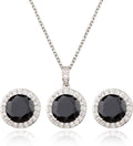 Bridal Crystal Jewelry Set - Sterling Silver Round Cubic Zirconia CZ Rhinestone Halo Birthstone Pendant Necklace Stud Earrings Set for Wedding Bride Bridesmaids Birthday Gift