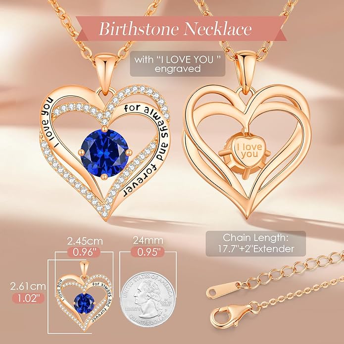 CDE Valentine's Day Gift Forever Love Heart Necklaces for Women, Wedding Anniversary, Birthday Mothers Christmas Day Gifts for Mom, Mother, Wife, S925 Silver Jewelry with Birthstone Pendant