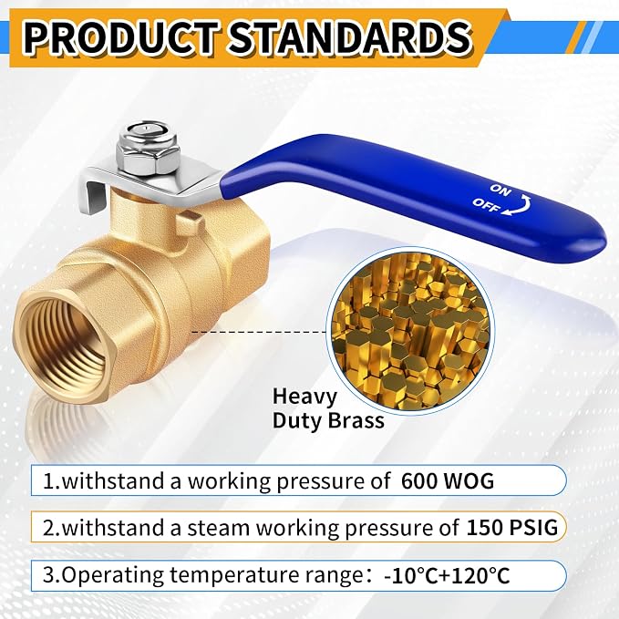 3/4 inch Forged Brass Ball Valve, 600 WOG Long Handle Metal Plumbing Full Bore - Image 5