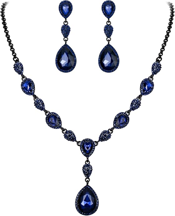 EleQueen Women's Cubic Zirconia Teardrop Y-Necklaces Dangle Earrings Jewelry Sets for Brides Bridesmaids
