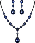 EleQueen Women's Cubic Zirconia Teardrop Y-Necklaces Dangle Earrings Jewelry Sets for Brides Bridesmaids