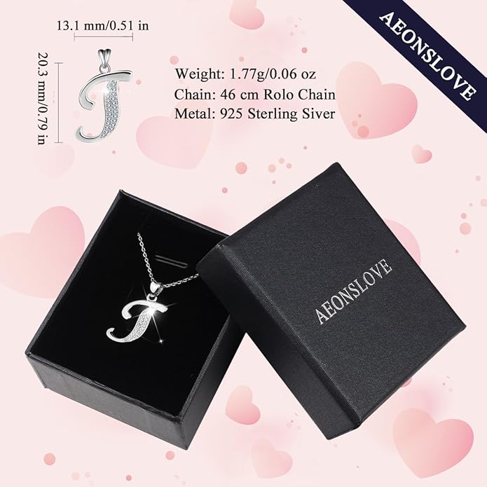 AEONSLOVE 925 Sterling Silver Initial Necklaces for Women, 26 Letters Pendants Necklace Gift for Mother, Daughter, Wife, 18 Inch Chain