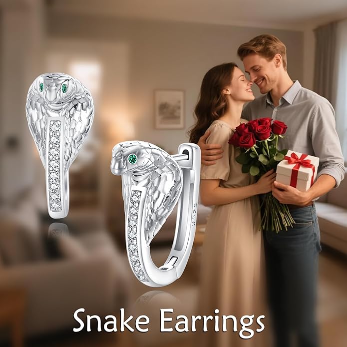 KZX King Cobra Snake Earrings For Women 925 Sterling Silver Cobra Earrings Hoop Snake Hoop Earrings CZ Jewelry Gifts for Wife Mother