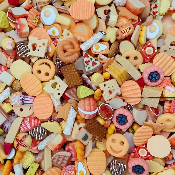 100pcs Cute Slime Charms Mixed Set Resin Flatback for DIY Craft Making and Ornament Scrapbooking Beads Assorted Candy Fruit Cake Resin Ornament Kit Making Supplies