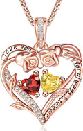 Rose Heart Necklaces for Women, Rose Gold Forever Love Jewelry with 2 Birthstones Pendant,Valentines Anniversarry Birthday Gifts for Her Wife Mom Grandma Daughter, 18+2 Inch Chain