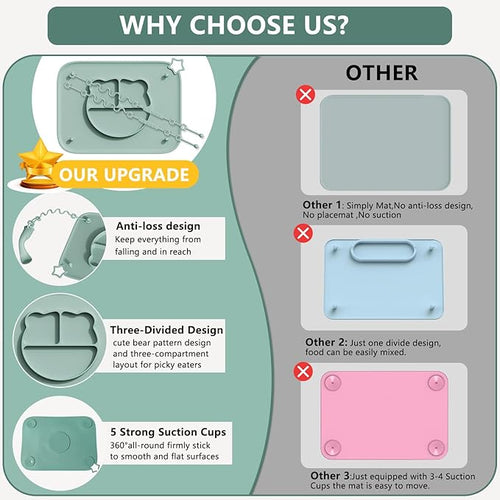 1 Pack Silicone Mat for Babies, Baby Placemat Built-in Suction Base and Equipped 4 Toy Straps & Anti-Peel Design, Activity Mat for Infants to Toddlers, Keeps Babies Essentials Off The Floor, Pink