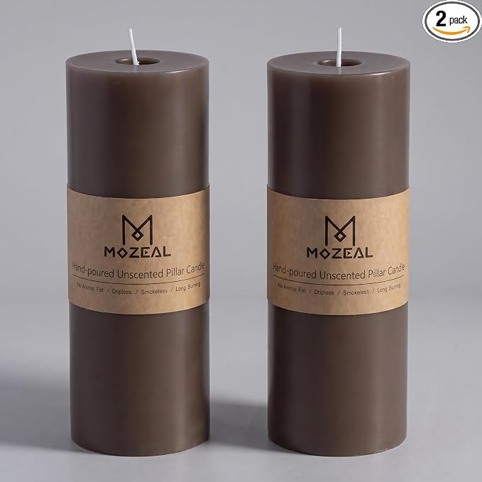 MOZEAL 3" x 8" Hand-Poured Unscented Large Candle, Smokeless Rustic Pillar by MOZEAL