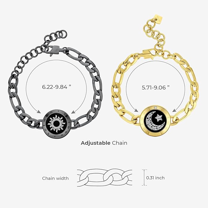 TOTWOO Long Distance Touch Bracelets for Couples, Smart Light & Vibration Love Jewelry, Long Distance Valentines Day Gifts for Him Her Women Men, One-to-One Bluetooth Pairing via App