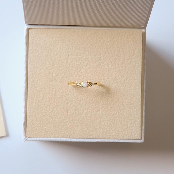 espere Sterling Silver Halo Opal Stacking Ring Simple Dainty Gold Ring Opal Ring Birthstone Ring 4-10