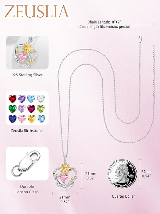 Valentine's Day Gifts for Wife 925 Sterling Silver Double Birthstone Pendant Necklaces I Love You for Always and Forever Necklace Anniversary Birthday Gifts for Wife Girlfriend Mom Her