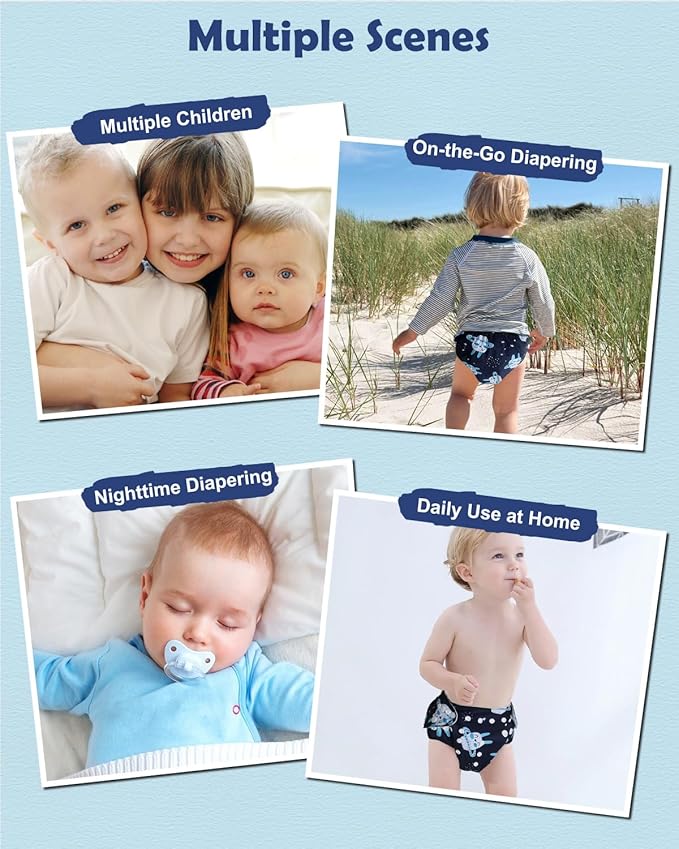 babygoal Boy Cloth Diapers Pack of 13, Baby Reusable Washable Pocket Nappy, 6pcs Diapers+6pcs Rayon from Bamboo Inserts+Wet Bag 6FB40-MB-B