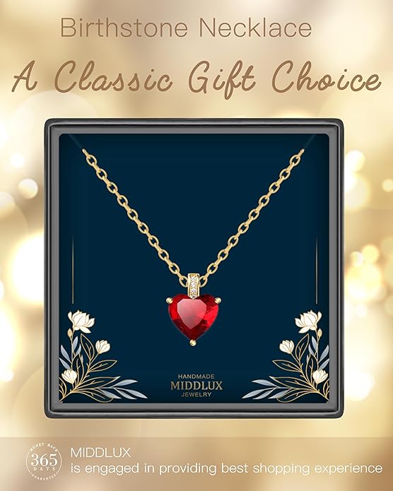 Genuine Birthstone Necklace for Women, Heart Love Necklace, Birthday Gifts for Her