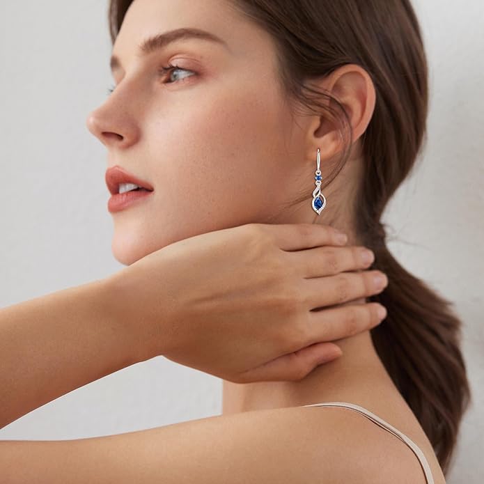 FANCIME Gift for Women Birthstone Dangle Earrings for Her Teardrop Birthstone Earrings S925 Sterling Silver infinity Love Birthday Gifts for Mom Women