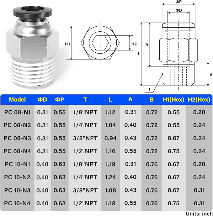 TAILONZ 10mm Tube OD x 1/4" NPT Male Straight Push to Connect Fitting 10pcs | - Image 2