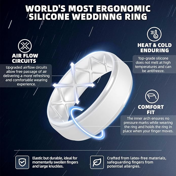 Egnaro Men's Rings 8.5mm Wide-2mm Thick Inner Arc Ergonomic Breathable Rubber Wedding bands-Hypoallergenic for Gym/Outdoor/Gift((1-7 Variety Pack with Half Size)