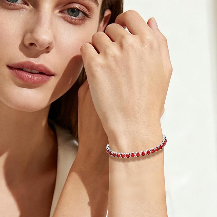 SUNFEEL Birthstone Bracelet Jewelry for Women Sterling Silver with Gold Plated Tennis Bracelet Classic Bolo Adjustable Chain Anniversary Birthday Gifts for Women Mom Wife Her